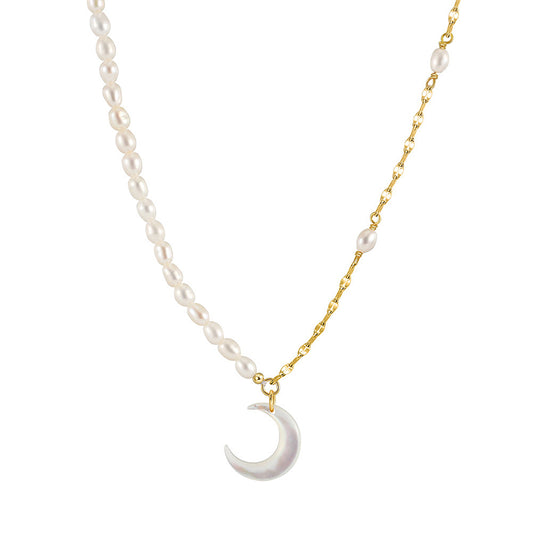 925 Sterling Silver Natural Pearl Necklace Fashion Jewelry Gift for Women Girls