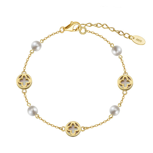 925 Sterling Silver Pearl Bracelet Fashion Jewelry Gift for Women Girls