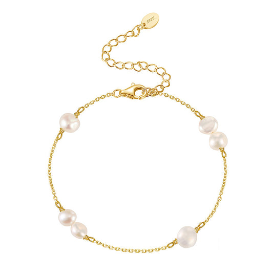 925 Sterling Silver Pearl Bracelet Fashion Jewelry Gift for Women Girls