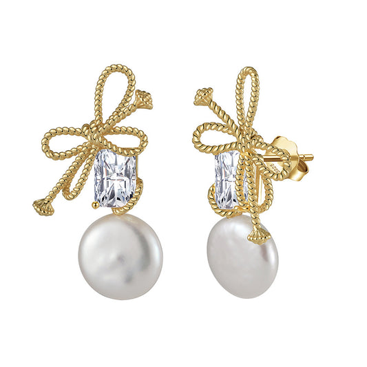 925 Sterling Silver Natural Pearl Earrings Fashion Jewelry Gift for Women Girl
