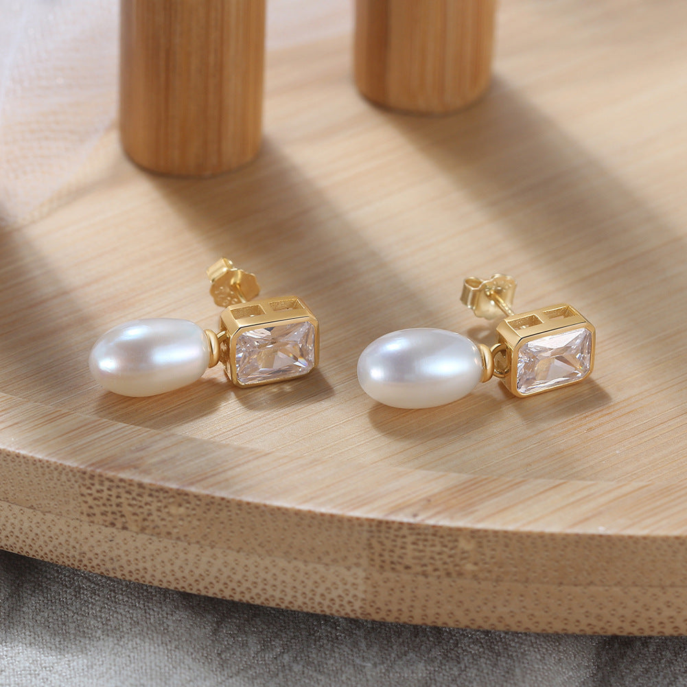925 Sterling Silver Natural Pearl Earrings Fashion Jewelry Gift for Women Girl