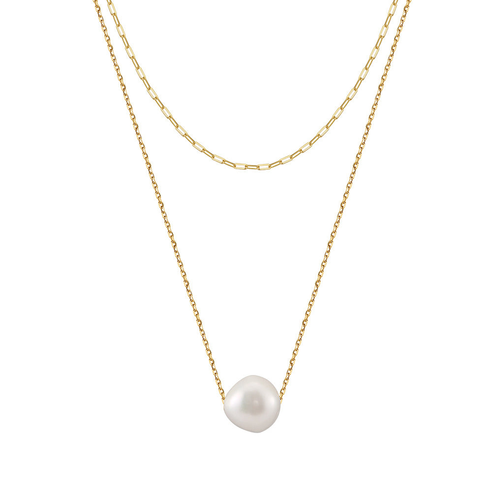 925 Sterling Silver Natural Pearl Necklace Fashion Jewelry Gift for Women Girls
