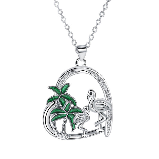 Copper With Silver Plated Birds Trees Pendant Necklace