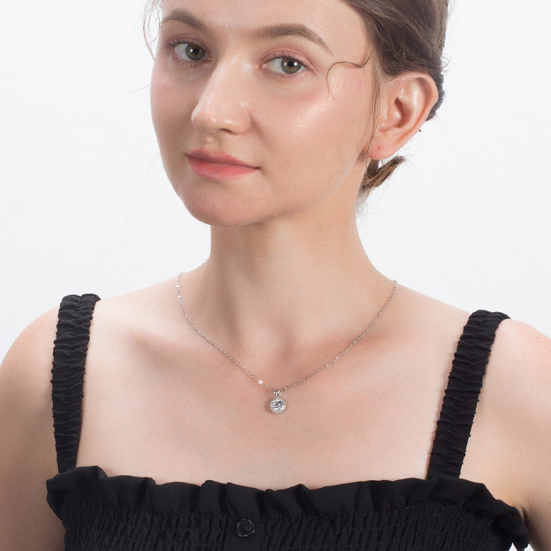 Silver Stainless Steel Round Halo CZ Pendant Necklace, Large Center Round CZ Surrounded By Small CZ Stones Rolo Chain