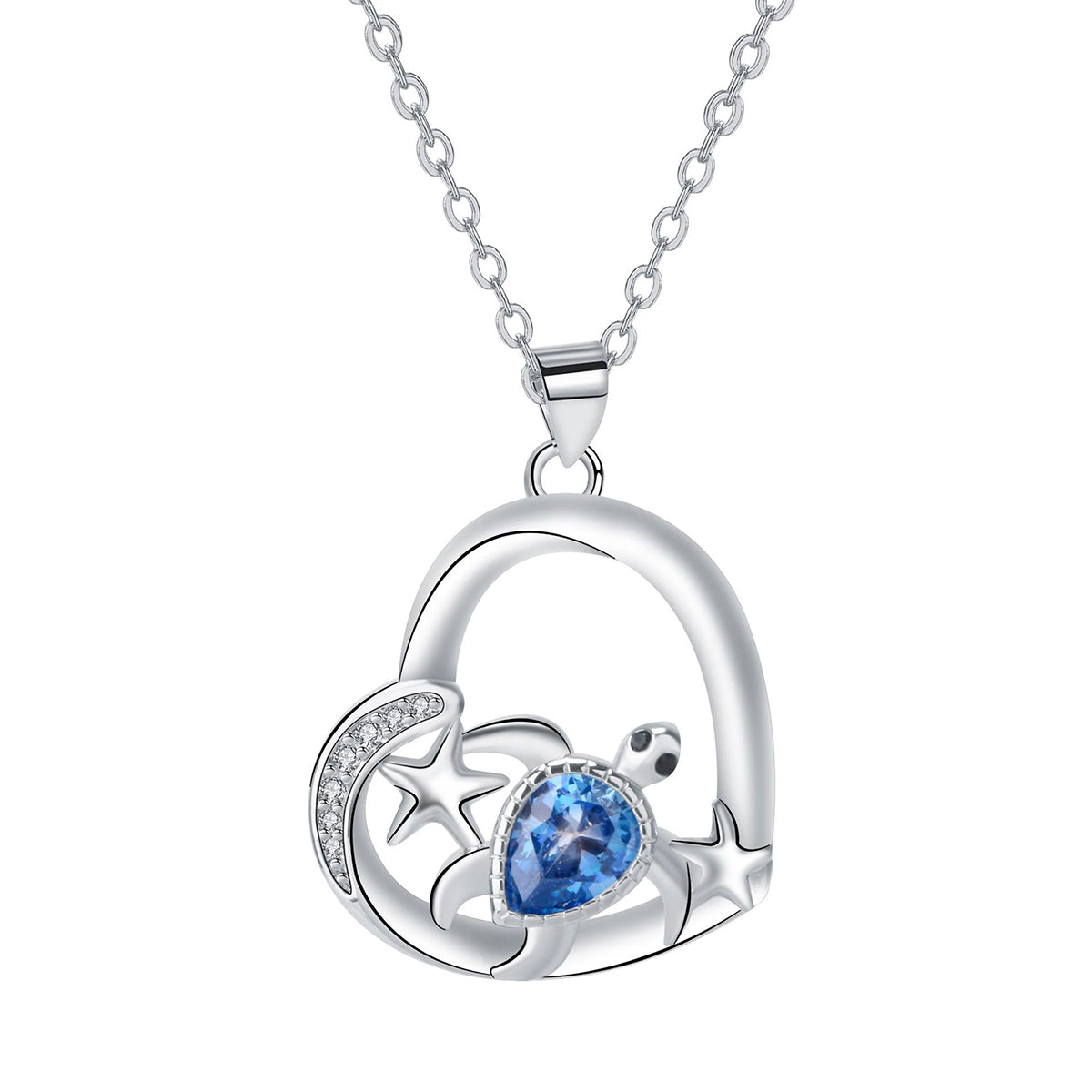 Copper With Silver Plated Heart Turtle Pendant Necklace