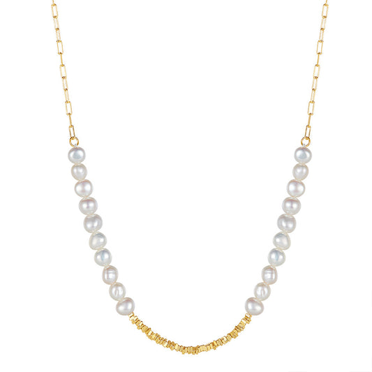 925 Sterling Silver Natural Pearl Necklace Fashion Jewelry Gift for Women Girls