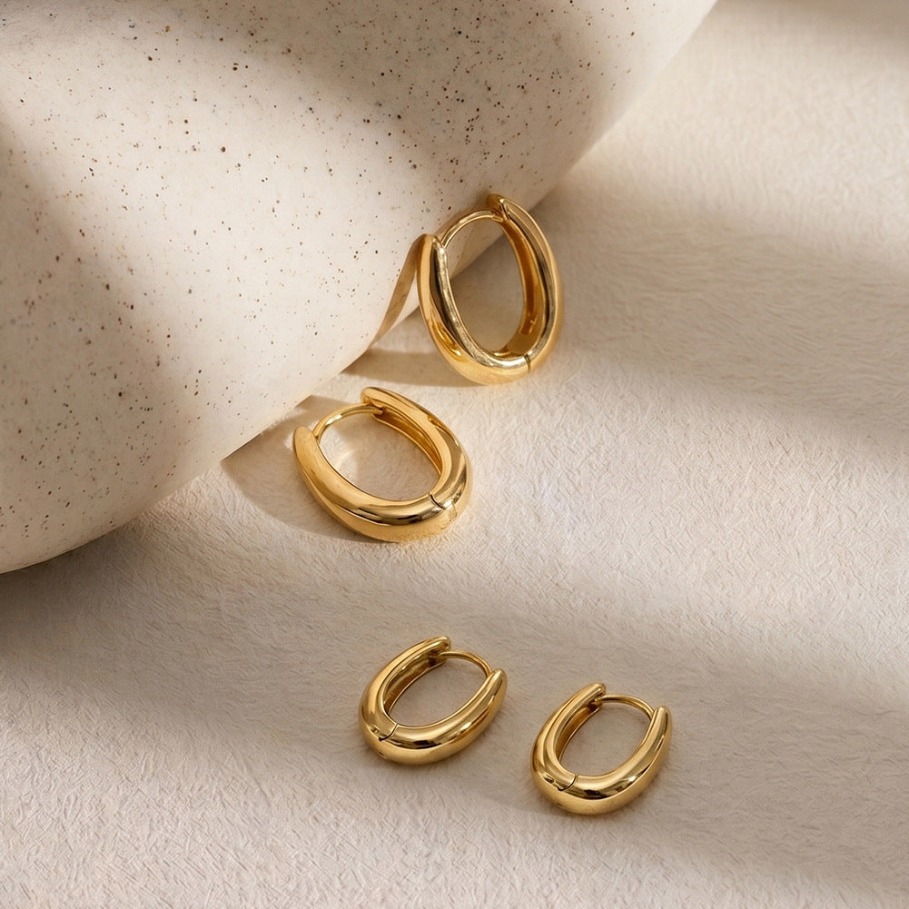 Gold Plated 316 Stainless Steel Chunky Tapered Oval Huggie Hoop Earrings
