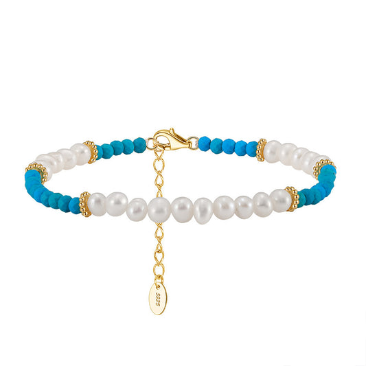 925 Sterling Silver Pearl Bracelet Fashion Jewelry Gift for Women Girls