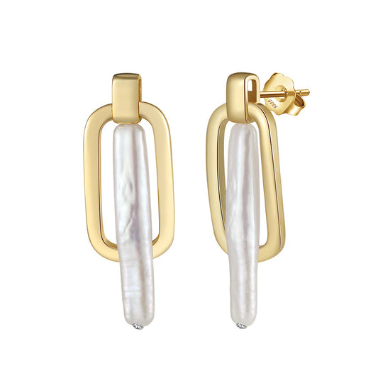 925 Sterling Silver Natural Pearl Earrings Fashion Jewelry Gift for Women Girl