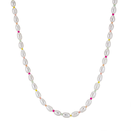 925 Sterling Silver Natural Pearl Necklace Fashion Jewelry Gift for Women Girls