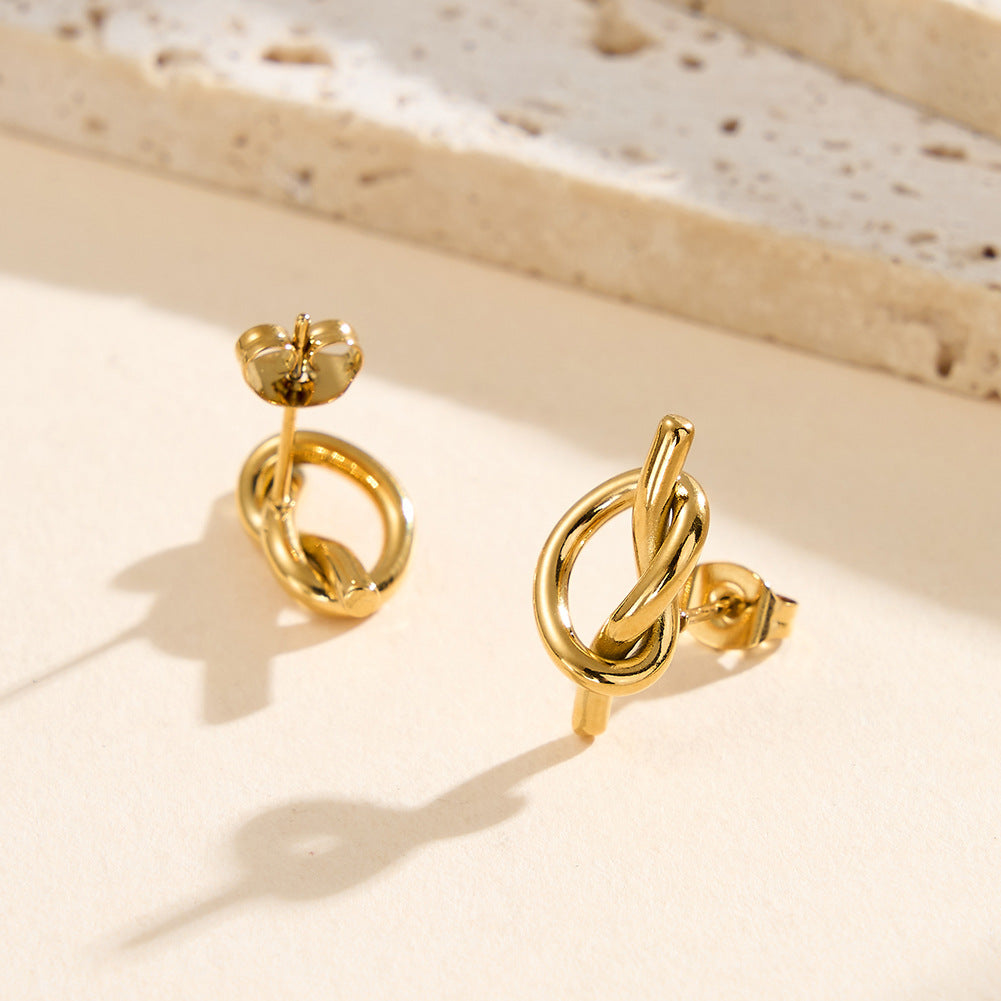 Gold Plated Stainless Steel Love Knot Twisted Wire Stud Earrings