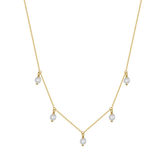 925 Sterling Silver Natural Pearl Necklace Fashion Jewelry Gift for Women Girls
