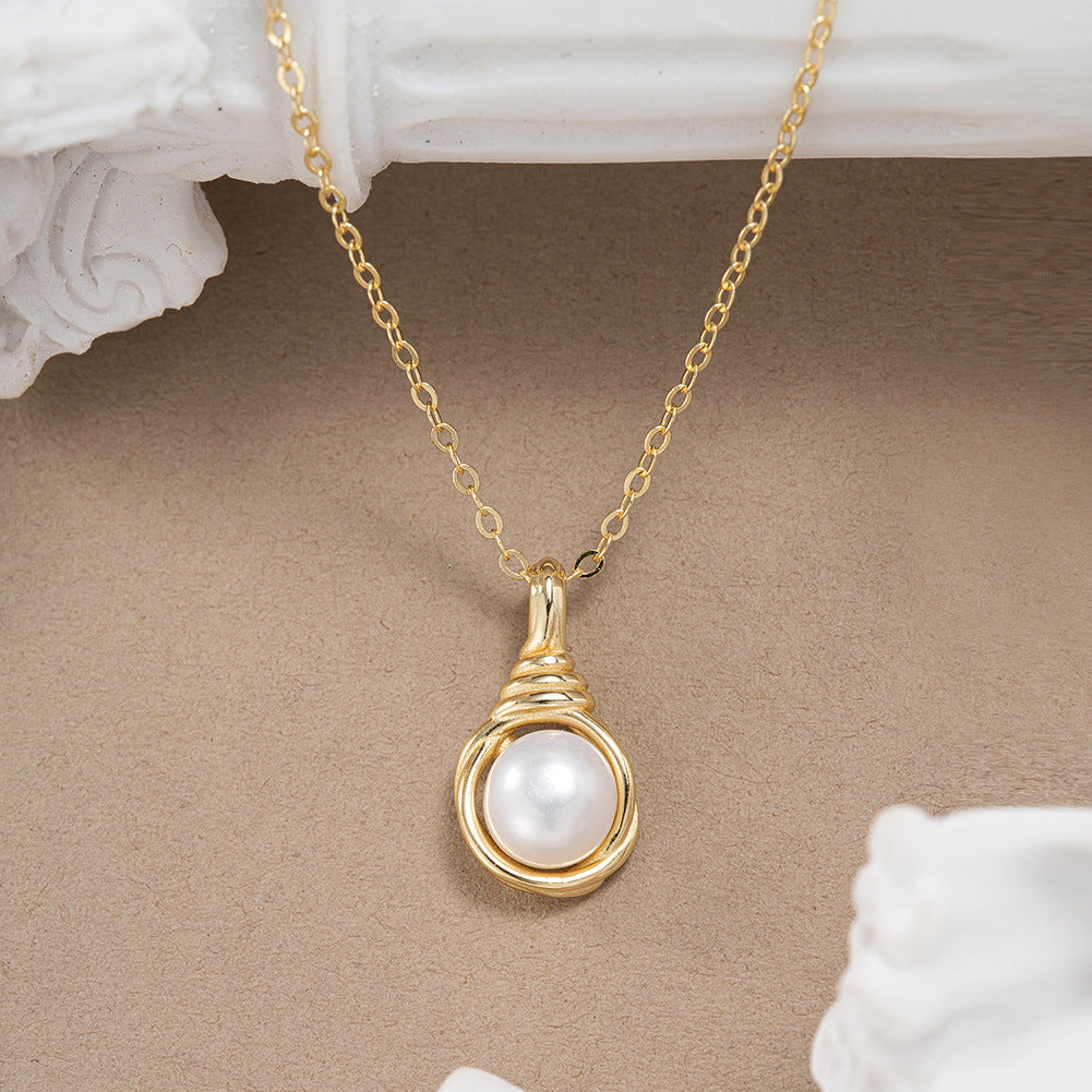 925 Sterling Silver Natural Pearl Necklace Fashion Jewelry Gift for Women Girls