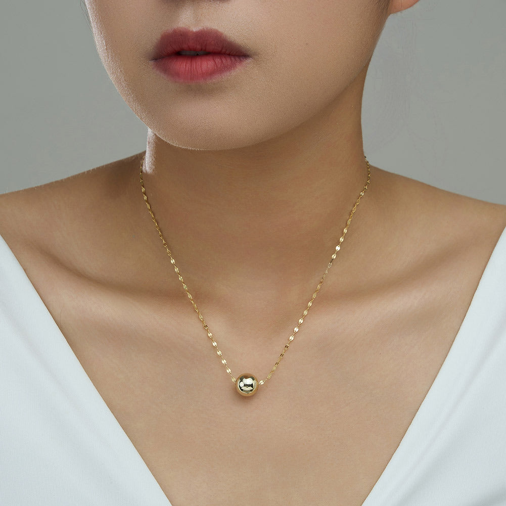 Silver Stainless Steel Single Ball Pendant Necklace, Smooth Round Bead on Delicate Marquise Shape Thin Chain