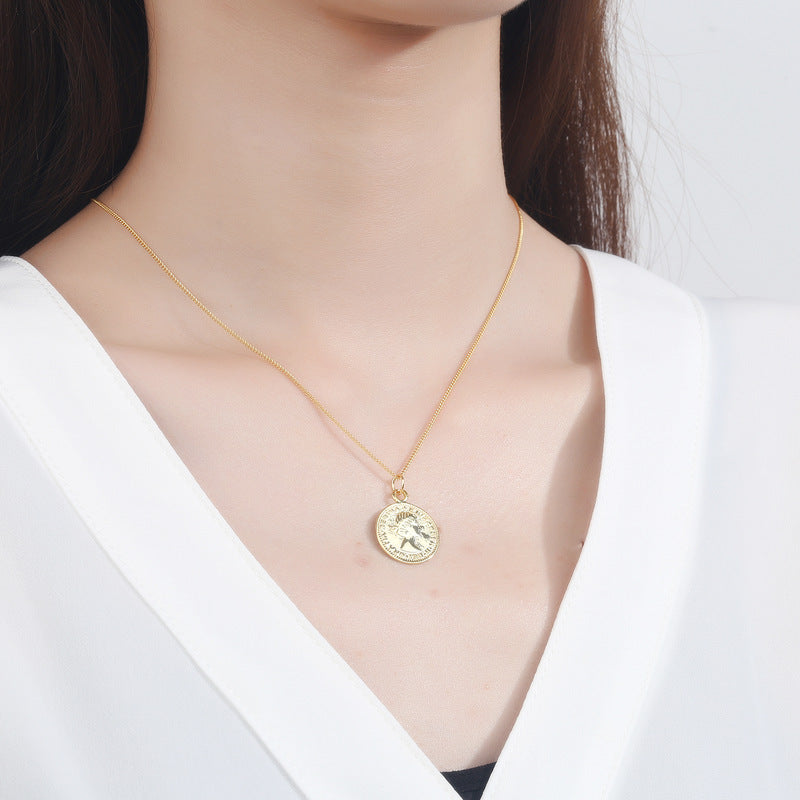 925 Sterling Silver Fashion 18K Gold Plated Coin Necklace
