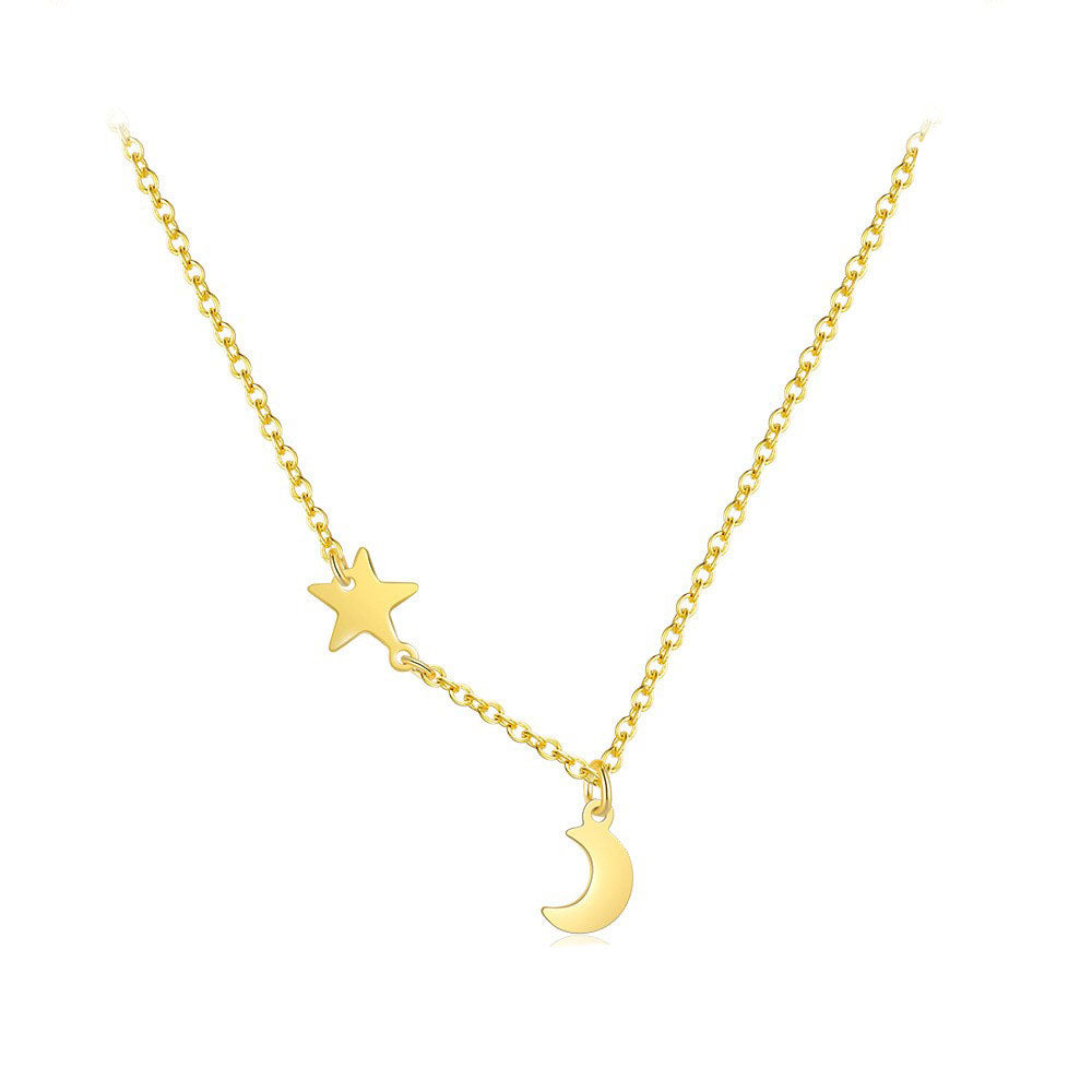 925 Sterling Silver Moon and Star Pendant Necklace