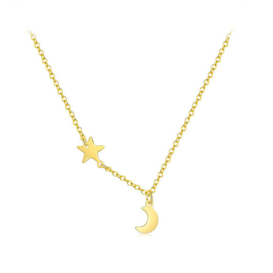 925 Sterling Silver Moon and Star Pendant Necklace