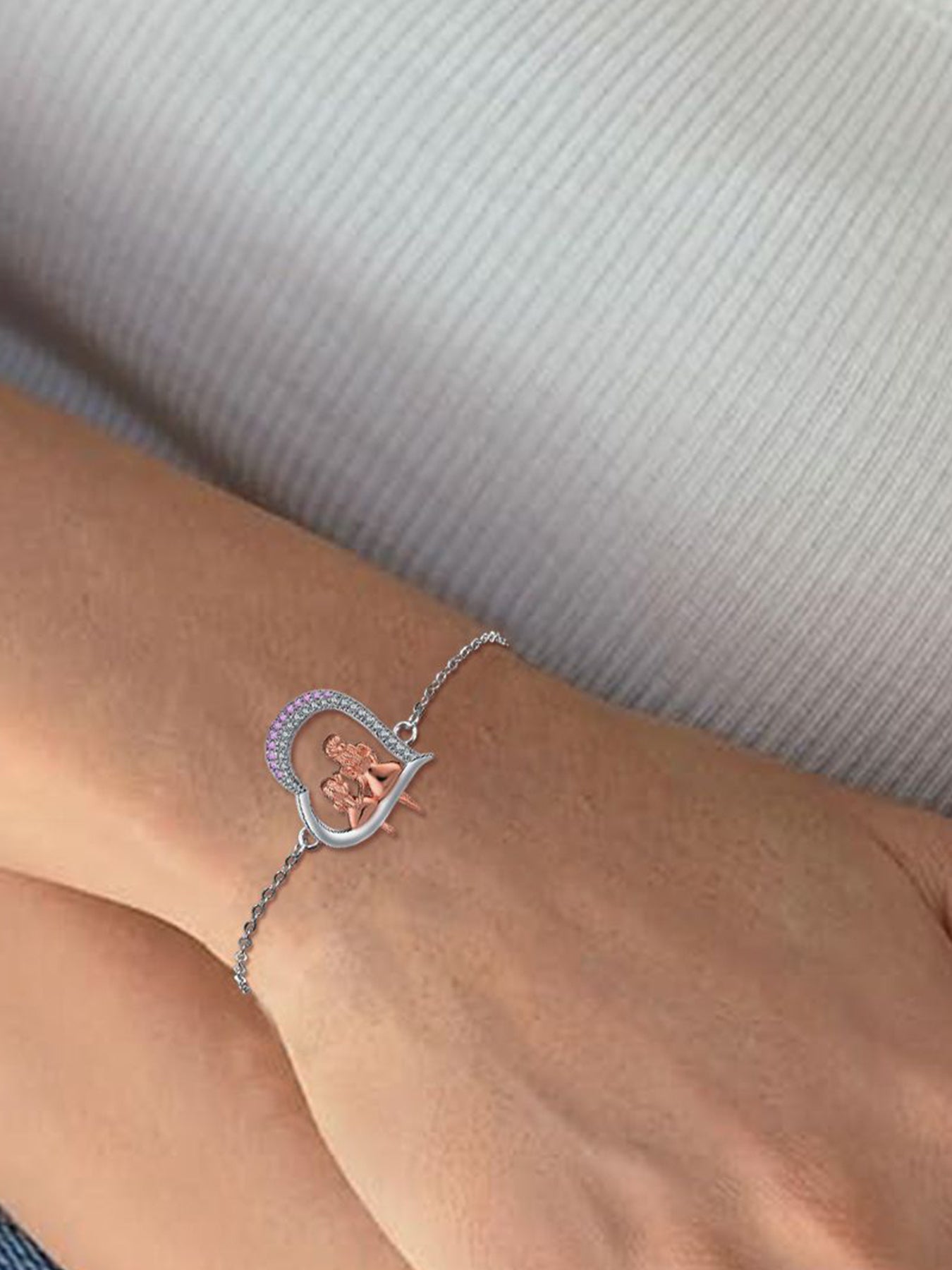 Heart Shaped Bracelet, Fashionable Rhinestone Decor Jewelry for Women & Girls, Trendy All-match & Exquisite Jewelry for Birthday Gift