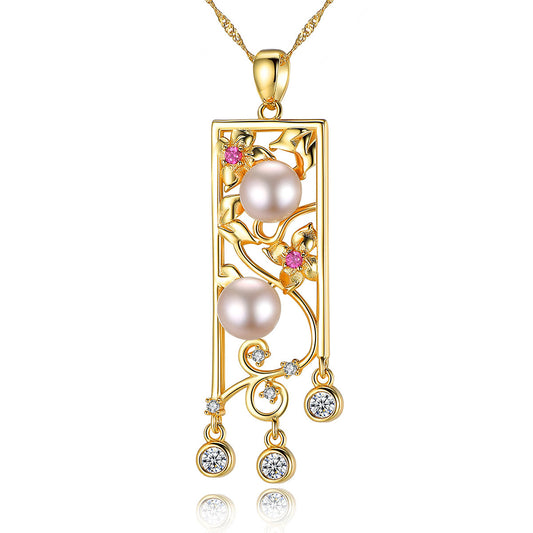 925 Sterling Silver Natural Pearl Drop Necklace Fashion Jewelry Gift for Women Girls