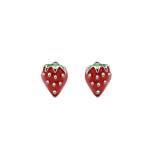925 Sterling Silver Strawberry Stud Earrings for Children Girls with Screw Back Stud Earrings