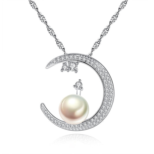 925 Sterling Silver Natural Pearl Drop Necklace Fashion Jewelry Gift for Women Girls