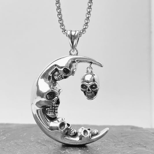 Halloween Gothic Moon Skull Pendant Necklace, Men Women's Fashion Jewelry, Perfect for Parties & Gifts, Elegant Accessory for Everyday Wear