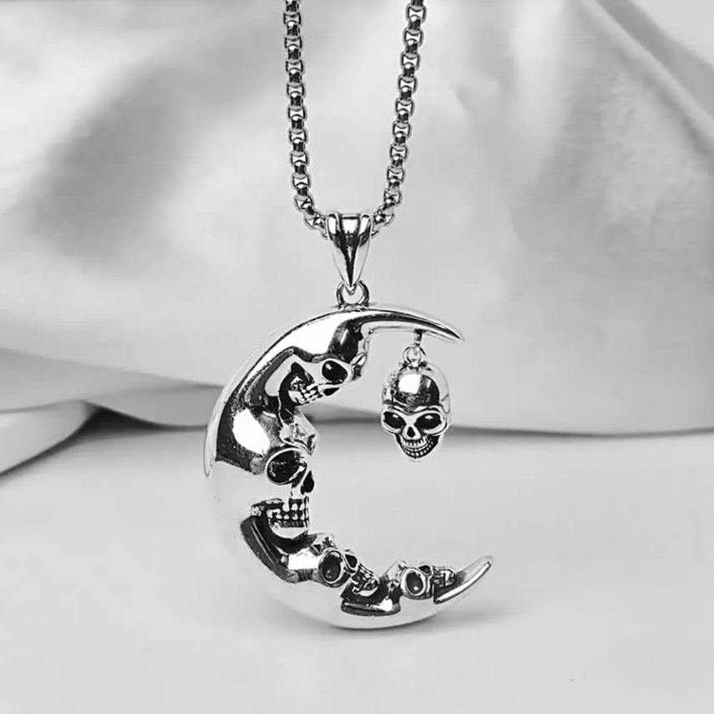 Halloween Gothic Moon Skull Pendant Necklace, Men Women's Fashion Jewelry, Perfect for Parties & Gifts, Elegant Accessory for Everyday Wear