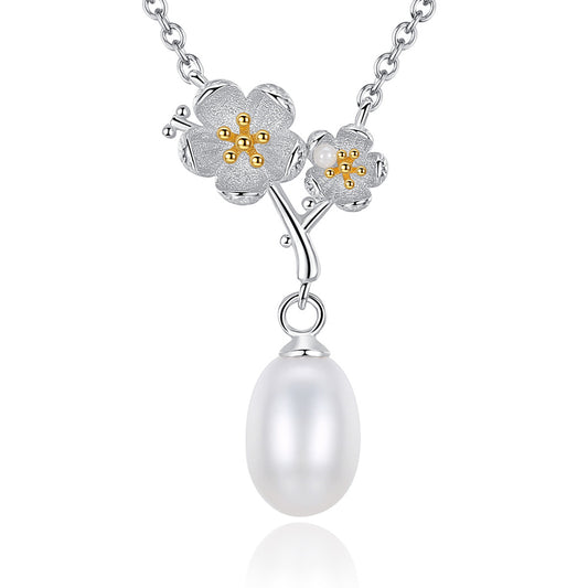 925 Sterling Silver Natural Pearl Drop Necklace Fashion Jewelry Gift for Women Girls