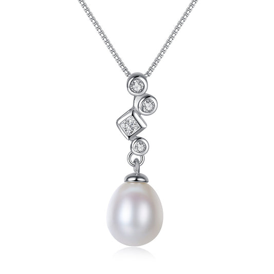 925 Sterling Silver Natural Pearl Drop Necklace Fashion Jewelry Gift for Women Girls