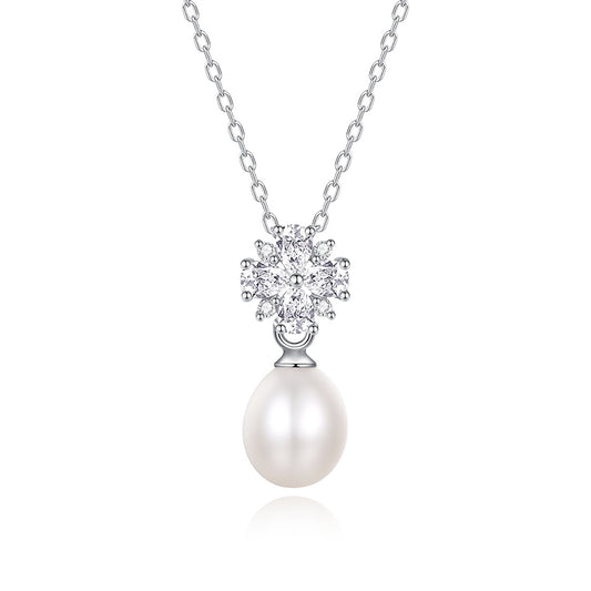 925 Sterling Silver Natural Pearl Drop Necklace Fashion Jewelry Gift for Women Girls
