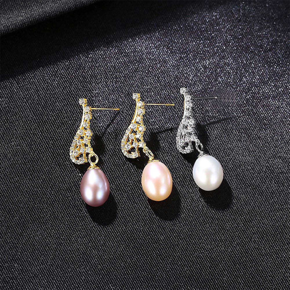 925 Sterling Silver Natural Pearl Drop Earrings Fashion Jewelry Gift for Women Girls