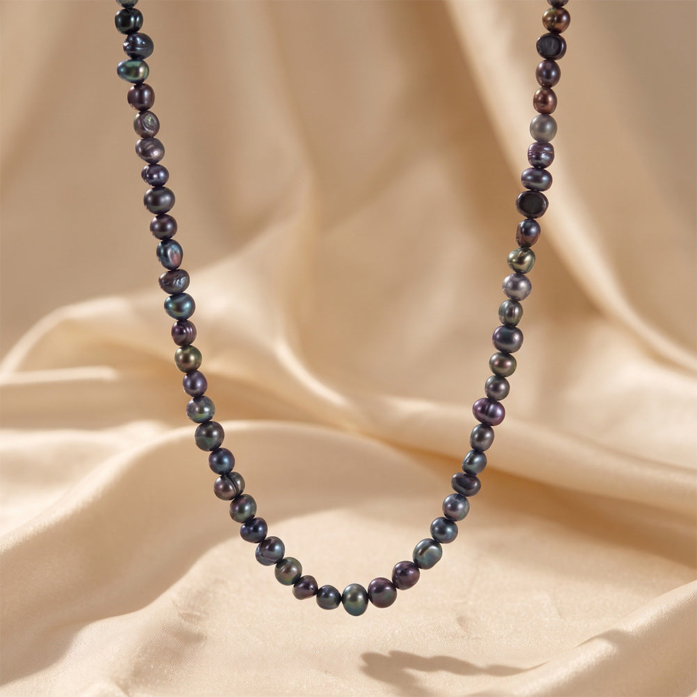 Dark Peacock Iridescent Baroque Freshwater Pearl Choker, Multicolor Dark Hued Organic Pearls Gold Plated Adjustable Chain