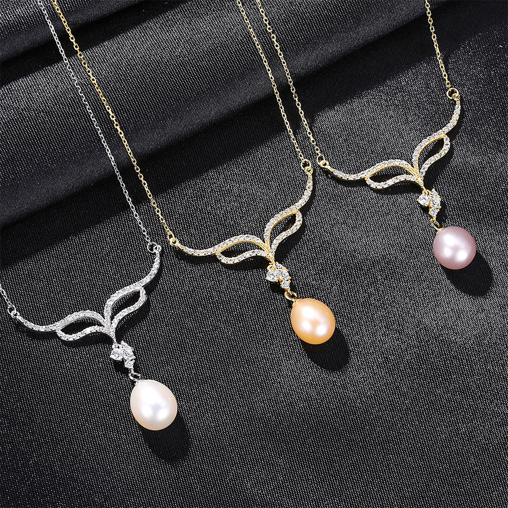 925 Sterling Silver Natural Pearl Drop Necklace Fashion Jewelry Gift for Women Girls
