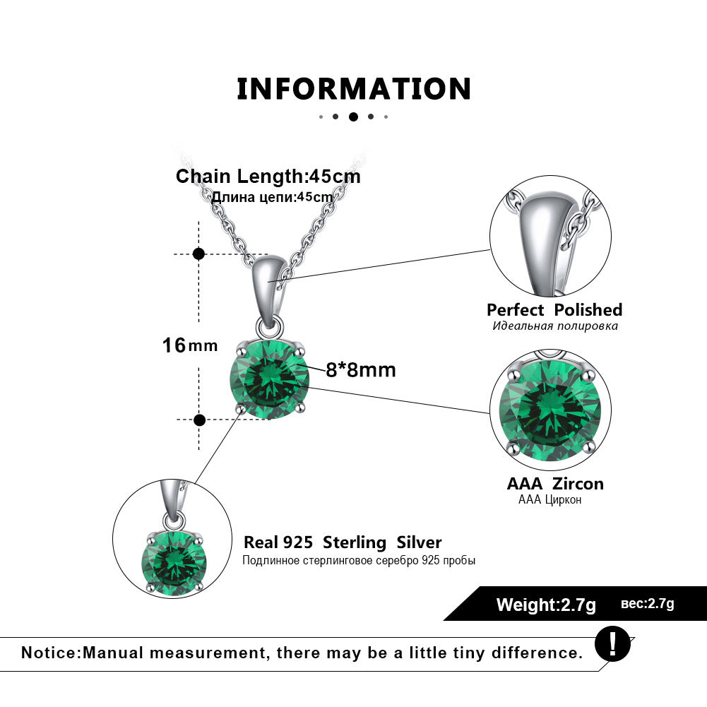 Silver Stainless Steel Round Brilliant Cut CZ Solitaire Pendant Necklace, 4 Prong Simple Cable Chain