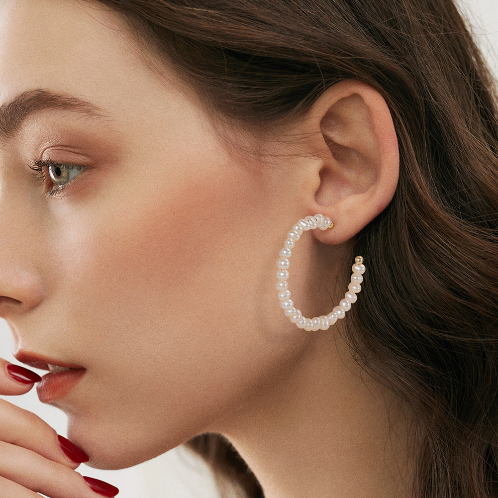 925 Sterling Silver Natural Pearl Earrings Fashion Jewelry Gift for Women Girl