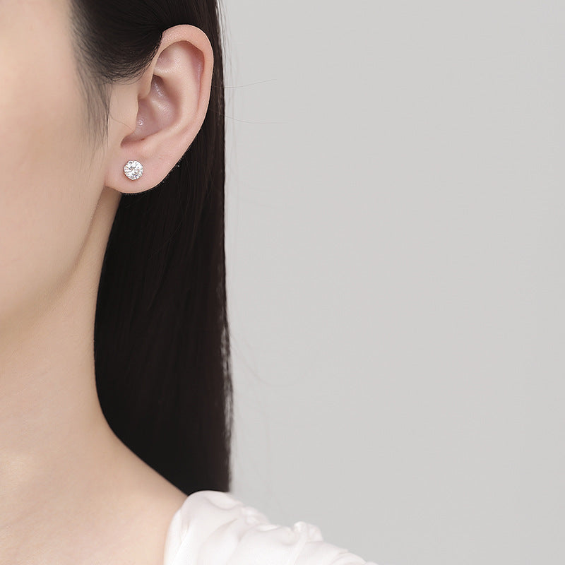 925 Sterling Silver Zircon Screw Back Stud Earrings