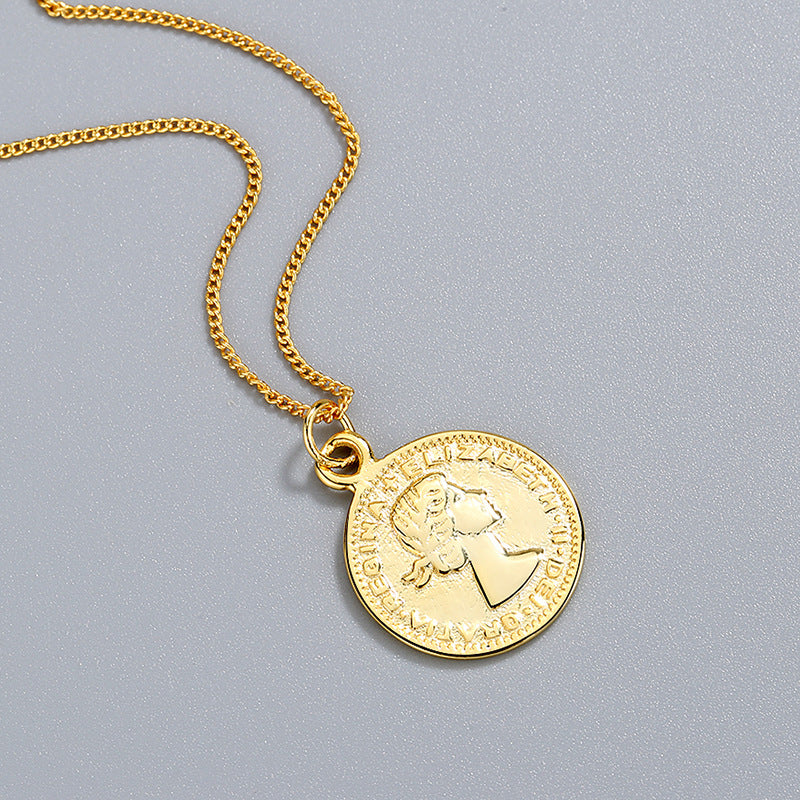 925 Sterling Silver Fashion 18K Gold Plated Coin Necklace