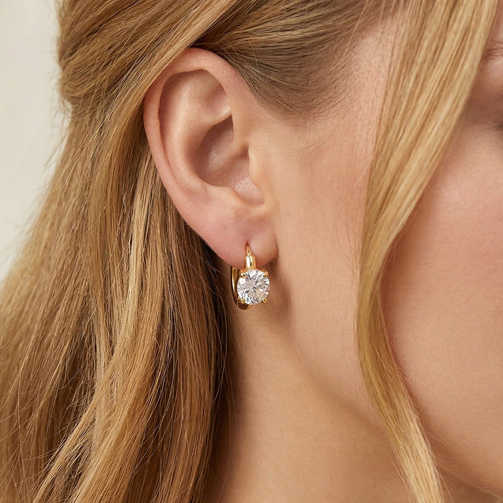 Gold Plated Stainless Steel Oval Cut Cubic Zirconia Huggie Hoop Earrings