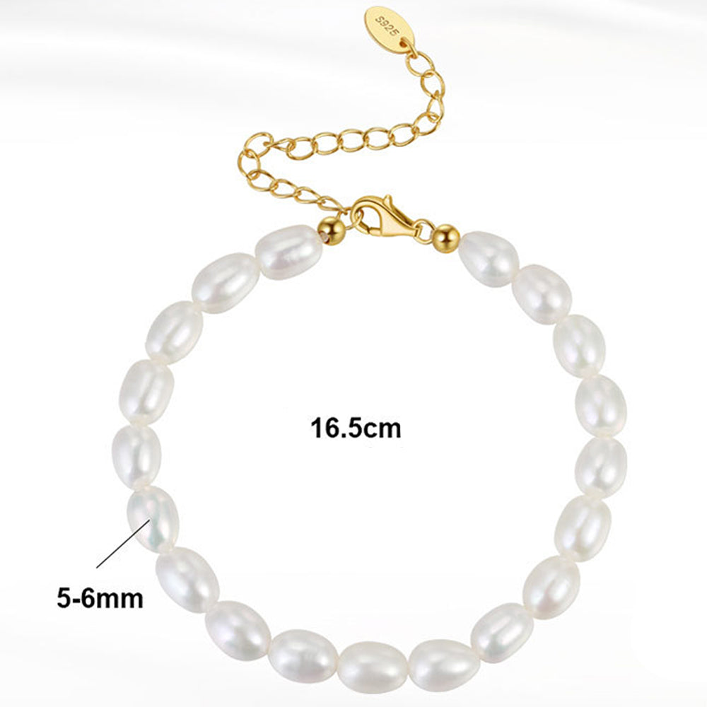 925 Sterling Silver Pearl Bracelet Fashion Jewelry Gift for Women Girls