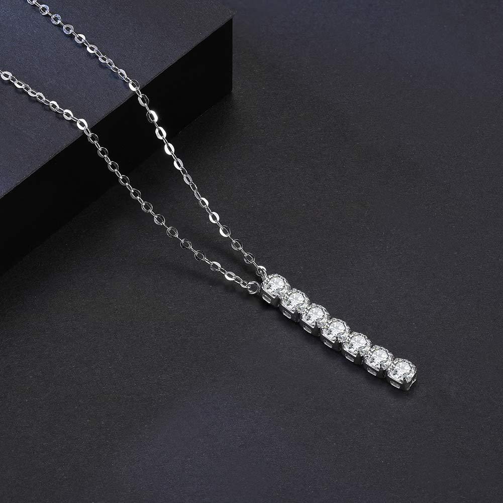 Gold Stainless Steel Vertical Linear CZ Drop Necklace, 7 Pcs Round Cubic Zirconia Bar Pendant Cable Chain