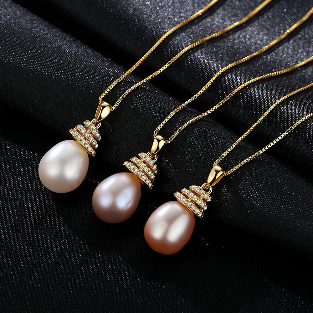 925 Sterling Silver Natural Pearl Drop Necklace Fashion Jewelry Gift for Women Girls