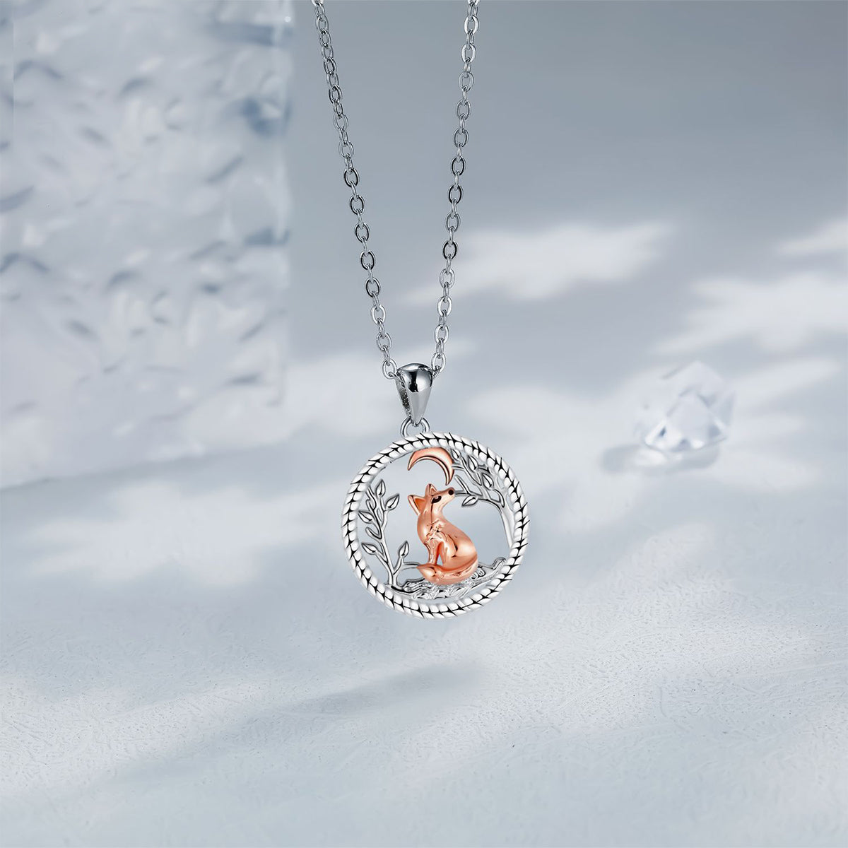 Copper With Silver/Rosegold Plated Moon Pendant Necklace