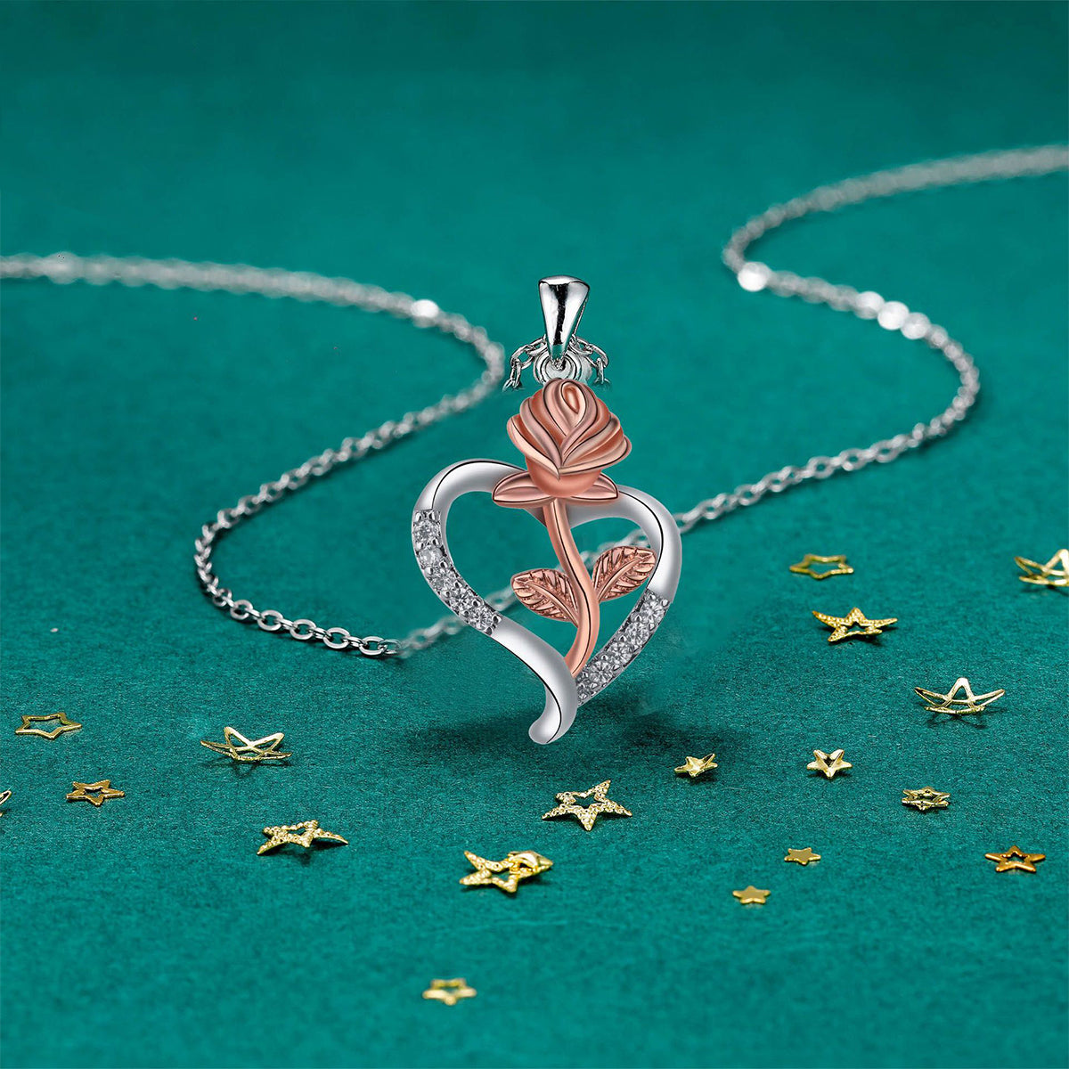 Copper With Silver/Rosegold Plated Heart Pendant Necklace