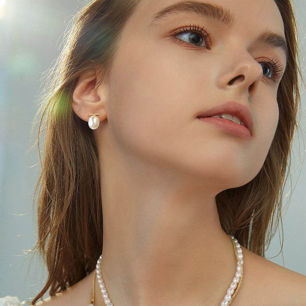 925 Sterling Silver Natural Pearl Earrings Fashion Jewelry Gift for Women Girl