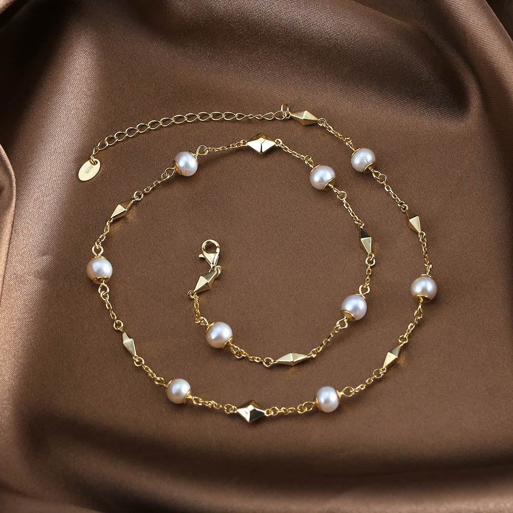 925 Sterling Silver Natural Pearl Necklace Fashion Jewelry Gift for Women Girls