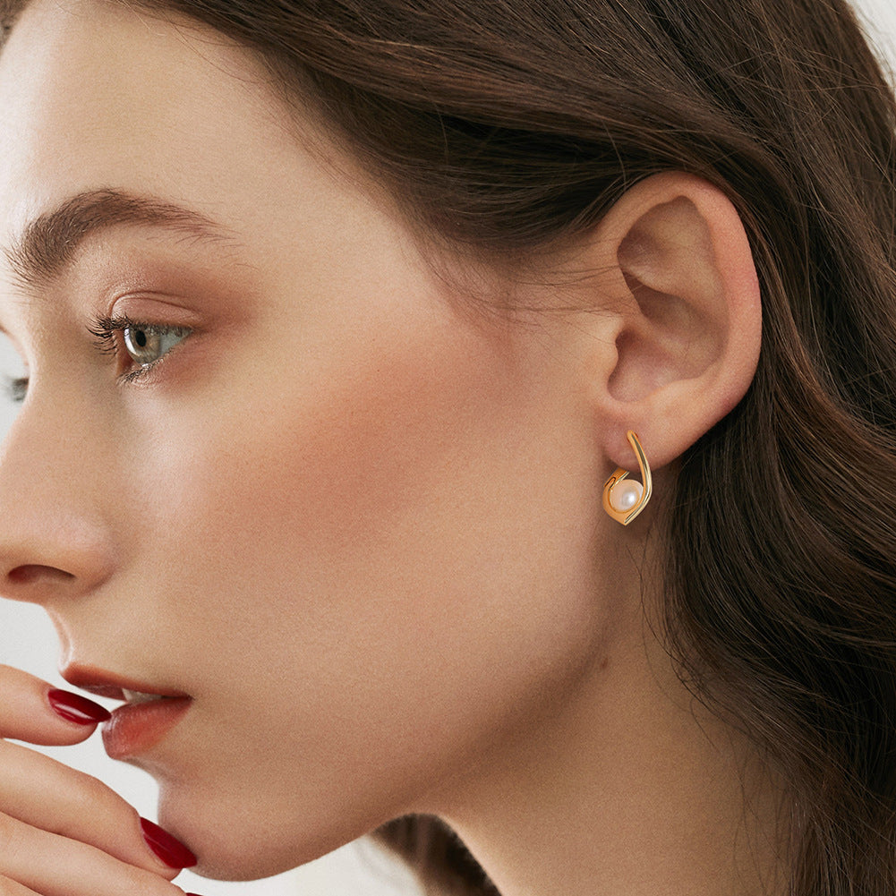 925 Sterling Silver Natural Pearl Earrings Fashion Jewelry Gift for Women Girl