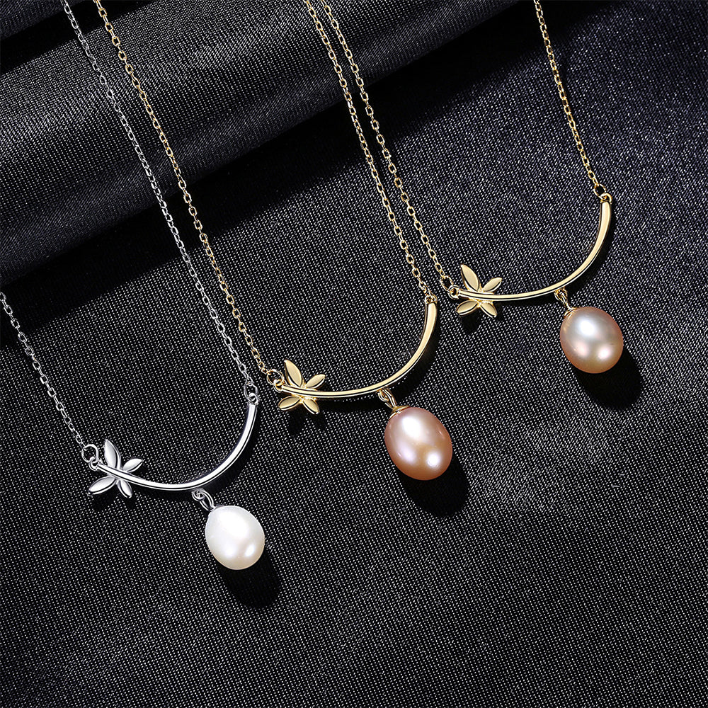 925 Sterling Silver Natural Pearl Drop Necklace Fashion Jewelry Gift for Women Girls