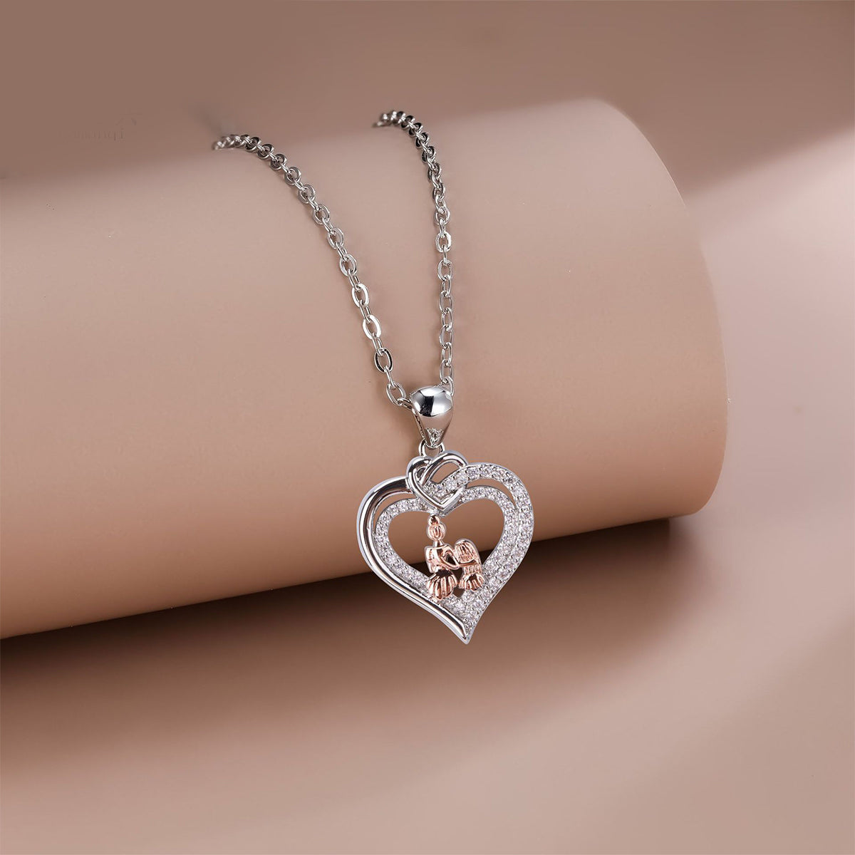 Copper With Silver/Rosegold Plated Heart Pendant Necklace