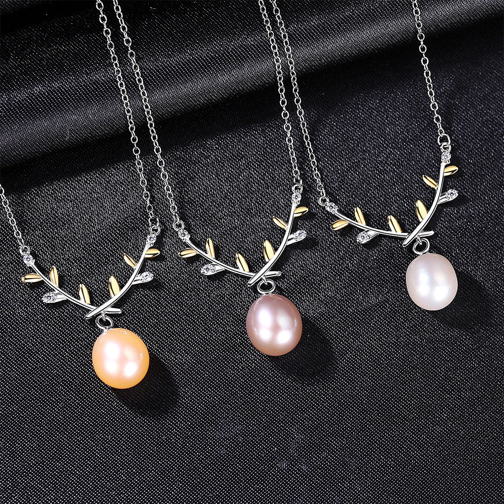 925 Sterling Silver Natural Pearl Drop Necklace Fashion Jewelry Gift for Women Girls