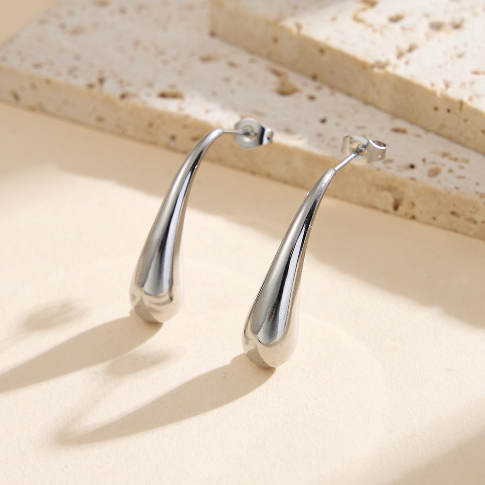 Gold Plated Stainless Steel Polished Solid Teardrop Drop Stud Earrings